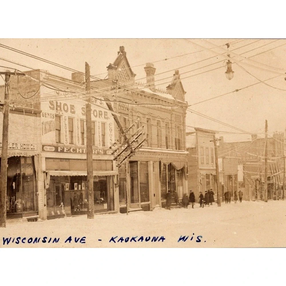 RPPC c1922 Ice Storm Utility Poles Broken Wisconsin Ave Kaukauna WI Shoe Store